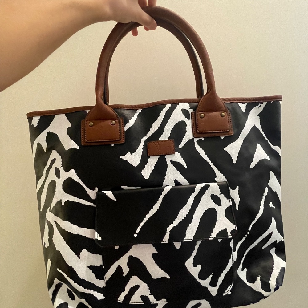Diane Von Furstenberg Black/White Zebra Print Travel Tote Shoulder Bag